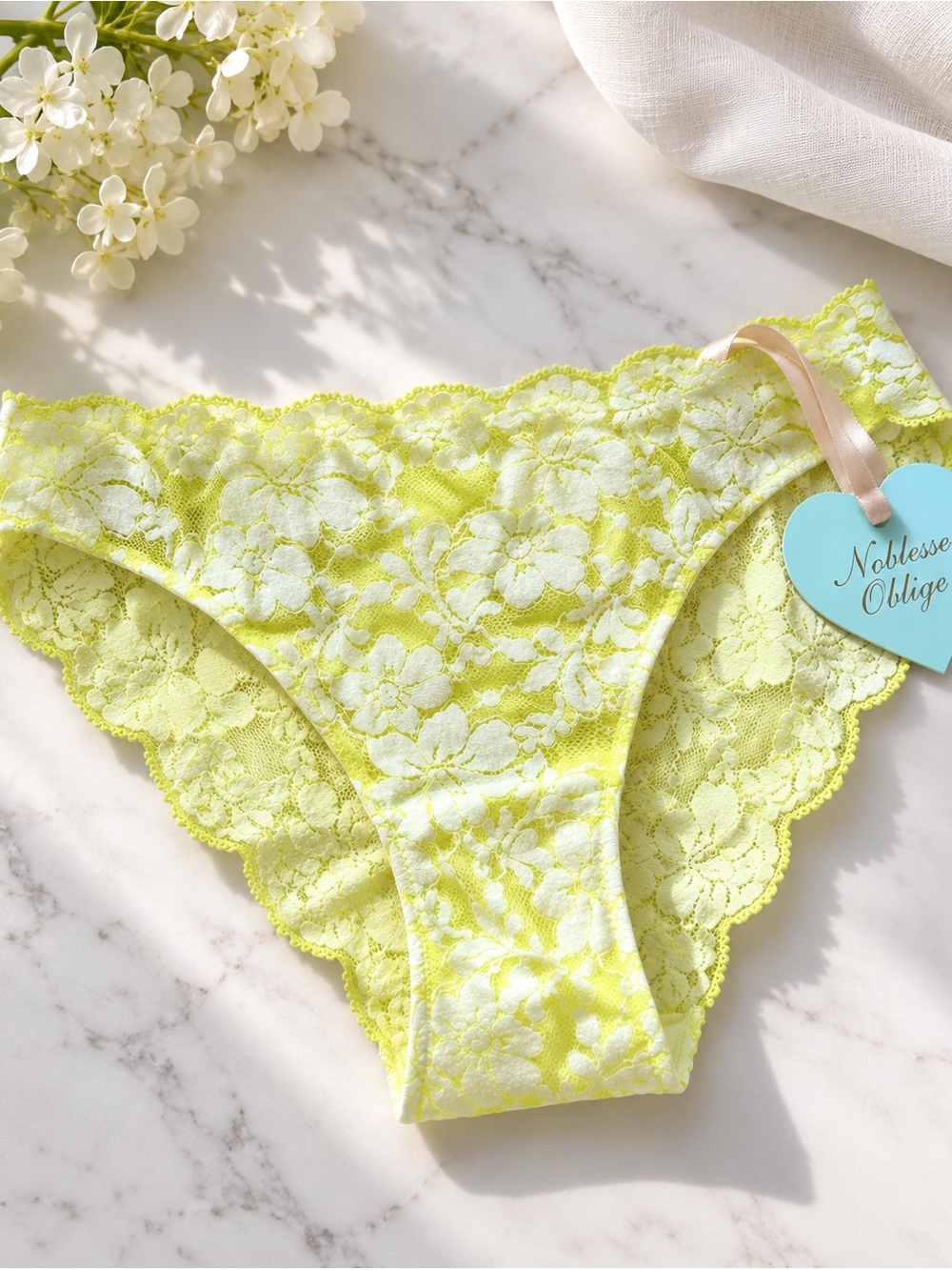 NWT Noblesse Oblige Lime Zest Flock Lace Panty Size Small $74 Retail